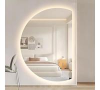 Miroir de salle de bain anti-buas intelligent avec miroir de vanité de maquillage à 3 couleurs éclairé éclairé, Half Moon LED avec interrupteur tactile, défogging, HD, brisé (gauche, 130 cm / 51)