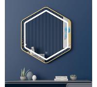 Miroir de Salle de Bain antidéflagrant avec lumière, Miroir Mural Hexagonal à LED, Bande Lumineuse LED, Bouton de Commande à Une Seule Touche.(Gold,50x45cm)
