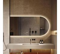 Miroir de salle de bain arqué à DEL à intensité variable, anti-buée, sans cadre, miroir de courtoisie rétroéclairé intelligent, 3 réglages de couleur, grand 70 x 120 cm pour chambre à coucher, salon