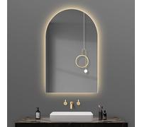 Miroir de salle de bain arqué à DEL - Miroir de courtoisie mural demi-cercle avec 3 lumières de couleur, parfait pour le maquillage dans la salle de bain, la chambre à coucher et le salon