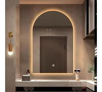 Miroir de salle de bain arqué de 102/122 cm, miroir mural sans cadre avec rétroéclairage à intensité variable, interrupteur tactile, anti-buée, 3 options de couleur pour décoration moderne