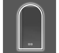 Miroir de salle de bain arqué sans cadre, miroir mural à LED, miroir de maquillage, interrupteur tactile double, réglage de la luminosité et de la lumière tricolore, désembuage, sécurité et antidéfla