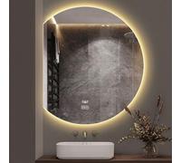 Miroir de salle de bain asymétrique à LED, miroir mural sans cadre et anti-buée avec 3 couleurs réglables, parfait pour l'entrée et la salle de bain, 72 x 80 cm