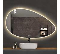 Miroir de salle de bain asymétrique en forme de goutte d'eau à DEL à intensité variable avec éclairage 3 couleurs, décoration murale irrégulière (50 x 80 cm)