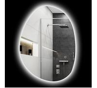 HOMCOM Miroir Salle de Bain 70 x 50 cm, Miroir Mural asymétrique, Miroir Salle de Bain avec éclairage LED - Interrupteur Tactile, lumière réglable 3 Couleurs, Anti-buée, mémoire - Argent