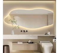 Miroir de salle de bain asymétrique sans buée avec rétroéclairage à intensité variable pour montage mural