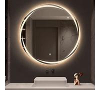 Miroir De Salle De Bain Avec Éclairage LED, 50cm/60cm/70cm/80cm Miroir Mural Rond Sans Cadre, 3 Couleurs Graduables À L'infini, IP44, Miroir De Maquillage HD, Miroir Décoratif De Salon ( Color : B , S
