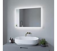 Miroir de Salle de Bain avec éclairage LED, Miroir Mural avec éclairage LED, Miroir Lumineux 80x60cm ECHOS Type C | Interrupteur Tactile dimmable, Blanc Froid 6400K, Blanc Chaud 3000K, Anti-buée