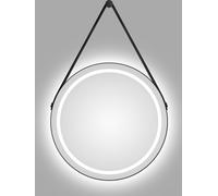 Miroir de salle de bain avec éclairage rond TALOS LED CORVIA Shine en noir mat Ø50 cm - miroir rond avec bande de haute qualité en optique cuir - adapté aux pièces humides grâce au cadre en aluminium