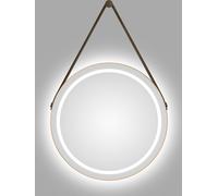 Miroir de salle de bain avec éclairage rond TALOS LED CORVIA Shine en or mat Ø50 cm - miroir rond avec bande de haute qualité en optique cuir - adapté aux pièces humides grâce au cadre en aluminium