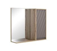 Miroir de salle de bain avec étagère et placard - système fixation intégré - panneaux particules chêne clair gris