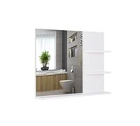 HOMCOM Miroir de Salle de Bain avec étagères - 2 étagères latérales + Grande étagère inférieure - kit Installation fourni - MDF Blanc
