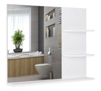 Miroir de salle de bain avec étagères - 2 étagères latérales + grande étagère inférieure - kit installation fourni - MDF blanc