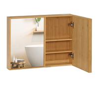 Miroir de salle de bain avec placard 2 portes - 2 étagères - bois de bambou verni