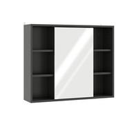 HomCom Armoire murale miroir avec rangement, placard à portes, 6 compartiments, Noir