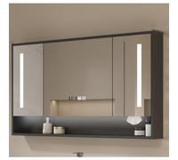 Miroir de salle de bain avec rangement et éclairage LED, miroir de courtoisie mural avec affichage de l'heure et fonction anti-buée