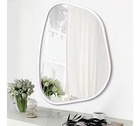 Miroir de salle de bain blanc irrégulier moderne ovale miroir mural asymétrique cadre en bois miroir mural forme unique montage mural miroir artistique décoration pour salon