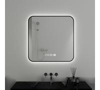 Miroir de salle de bain carré rétroéclairé à DEL - Miroir de maquillage moderne anti-buée avec 3 couleurs à intensité variable et incassable, affichage de l'heure et de la température. Miroir de