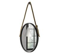 Miroir de salle de bain créatif rétro suspendu en corde de chanvre haute définition rond anti-explosion miroir de maquillage décoratif noir 70 cm