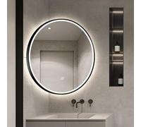 Miroir de salle de bain d'angle LED à intensité variable, miroir mural rond pivotant avec métal E, 3 couleurs de lumière, bras extensible pivotant, noir, 50 x 50 cm / 19.7x19.7in