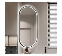 Miroir de Salle de Bain d'angle Ovale à LED, Miroir de courtoisie pivotant | Miroir mural, cadre en aluminium noir, bras réglable, support télescopique à 360°(50x90cm)
