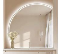 Miroir de salle de bain demi-cercle anti-buée à fixation murale avec éclairage tricolore à l'avant et rétroéclairé sans cadre, parfait pour les intérieurs élégants