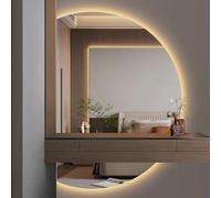 Miroir de salle de bain demi-cercle LED sans cadre à intensité variable - Miroir mural en demi-lune - Grand miroir mural rétroéclairé pour entrée (130 x 90 cm) - 3 options de couleur