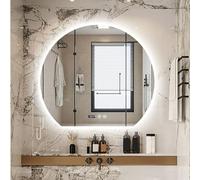 Miroir de salle de bain demi-cercle rétroéclairé à DEL 91,4 x 101,6 cm, antibuée, interrupteur tactile tricolore, miroir mural décoratif 71,1/81,3 cm, design irrégulier en demi-lune. Parfait pour les