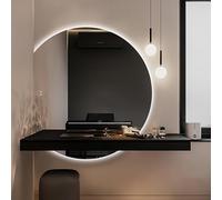 Miroir de salle de bain demi-cercle rétroéclairé à DEL avec antibuée réglable blanc/neutre/lumière chaude pour entrée et salon (découpe gauche 101,6 x 91,4 cm)