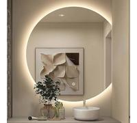 Miroir de salle de bain demi-cercle rétroéclairé à DEL avec interrupteur tactile antibuée, éclairage tricolore, design décoratif irrégulier en demi-lune (71,1 cm/81,3 cm)