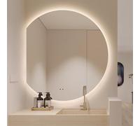 Miroir de salle de bain demi-cercle rétroéclairé à DEL de 71,1 cm à intensité variable, demi-lune avec interrupteur tactile, anti-buée et design irrégulier pour salles de bains modernes