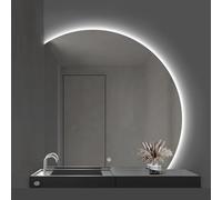 Miroir de salle de bain demi-cercle rétroéclairé sans cadre - 70 cm - Miroir de courtoisie tactile à intensité variable avec 3 modes de couleur - Éclairage mural intelligent irrégulier pour décoration