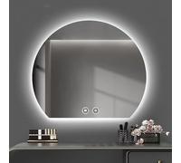 Miroir de salle de bain demi-lune lumineux à DEL de 81,3/91,4 cm, miroir mural en demi-cercle anti-buée avec lumière blanche et neutre/chaude réglable, pour entrée et salon (101,6 x 91,4 cm)