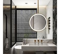 Miroir de Salle de Bain éclairé par LED avec Cadre en métal Suspendu, Miroir Suspendu Rond au Plafond Suspendu avec Bouton Tactile Lumineux, Miroir à Perche éclairé par Le Salon du