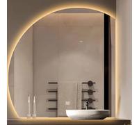 Miroir De Salle De Bain Éclairé Par LED, Miroir De Salle De Bain Semi-circulaire Avec Rétroéclairage, Commande Tactile, Étanche À La Poussière Et À La Buée(Warm Light Right,50cm)