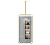 Miroir de Salle de Bain éclairé pour Plafond, miroirs de courtoisie muraux à LED pour l'entrée du Salon, Miroir rectangulaire éclairé avec Cadre en métal doré et Perche(40cmx60cm)