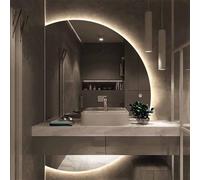 Miroir de Salle de Bain en 3 Couleurs 51 "/ 130 cm Half Moon Large Makup Makup Miroir Muroir Anti-Fog Backlit à l'épreuve de l'entreprise pour décoration d'entrée (à Droite, 32 *
