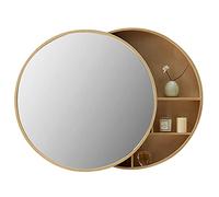 Miroir de salle de bain en bois avec étagère de rangement - Miroir de maquillage mural rond de 60 cm - Design push-pull pour une utilisation à gauche et à droite - Parfait pour les petits espaces.