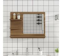 Miroir de Salle de Bain en Bois d’Ingénierie avec 3 Étagères, Design Mural, miroirs muraux miroir salle de bain miroir maquillage, pour Salle de Bain/Salon/Entrée, Aspect Chêne Marron, 60x10.5x45cm