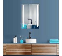 Miroir de salle de bain HOKO miroir mural LED design 50x70+horloge+couleur de lumière 2700K-6500K blanc chaud blanc froid +interrupteur tactile fonction mémoire. IP 44. Verre HD. Mayence
