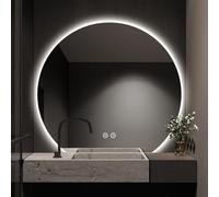 Miroir de salle de bain intelligent à DEL à intensité variable, miroir de courtoisie tricolore rétroéclairé avec antibuée moderne en demi-cercle, décoration murale pour espaces élégants