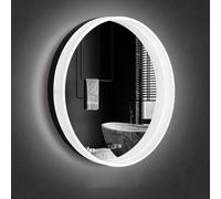 Miroir de salle de bain intelligent à LED avec film anti-buée rond rétroéclairé 3 couleurs à intensité variable Cadre acrylique incassable Affichage de l'heure et de la température Fixation murale