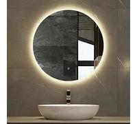 Miroir de salle de bain intelligent à LED rond à fixation murale, anti-buée, miroir de maquillage rétroéclairé, étanche IP44, lumière blanche, 80 x 80 cm, parfait pour salle de bain moderne