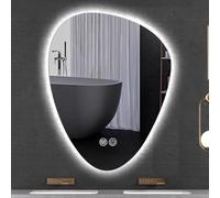 Miroir de salle de bain intelligent anti-buée LED sans cadre en forme de goutte d'eau miroir mural rétroéclairé à intensité variable avec 3 couleurs 50 x 70 cm - Décoration d'intérieur moderne