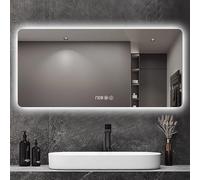 Miroir de salle de bain intelligent moderne sans cadre - 3 couleurs à intensité variable LED anti-buée miroir de courtoisie mural avec affichage de l'heure et de la température, design rétroéclairé