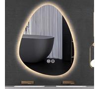 Miroir de salle de bain intelligent rétroéclairé à DEL sans cadre en forme de goutte d'eau anti-buée Miroir de courtoisie à intensité variable 3 couleurs 75 x 100 cm - Décoration d'intérieur élégante