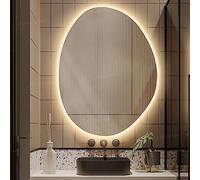 Miroir De Salle De Bain Irrégulier Avec Éclairage LED, Miroir Mural Sans Cadre, Miroir Décoratif, Miroir Éclairé Par LED, Dimmable À L'infini, Éclairage 3 Couleurs, Bouton À Effleurement Unique ( Size