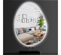 Miroir De Salle De Bain Irrégulier, Miroir Éclairé Par LED, Miroir Mural Asymétrique Moderne Sans Cadre, Anti-buée, Éclairage Réglable En 3 Couleurs, Intensité Variable(D,50X70CM(19.6X27.5IN))