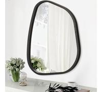 Miroir de salle de bain irrégulier ovale moderne avec cadre en bois - Forme unique - Miroir artistique pour salon, chambre à coucher, entrée - Grand format 66 x 45,7 cm