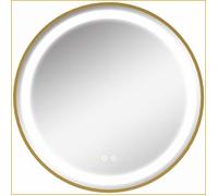 Miroir de salle de bain - kleankin - LED Dimmable IP44, mémoire &amp affichage horaire - Or